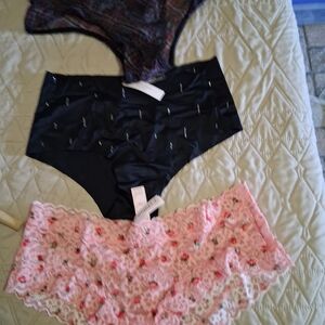 Victoria's Secret Black and Pink Floral Panties Set